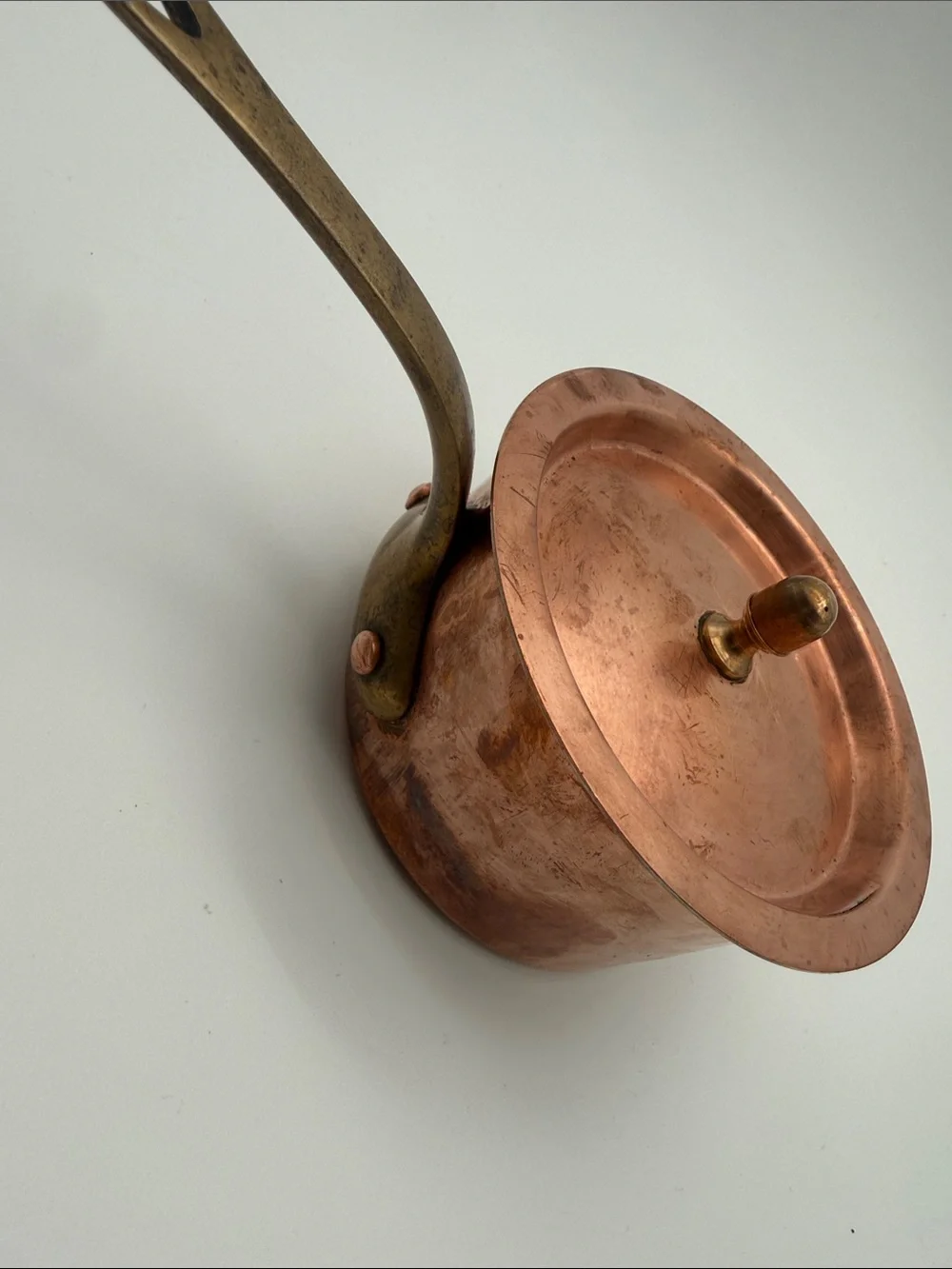 Vintage French Copper Saucepan w Lid Brass Handle Henglamor Detroit